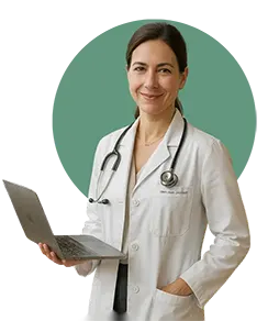 Dra. Ana Jatobá com computador na mão.